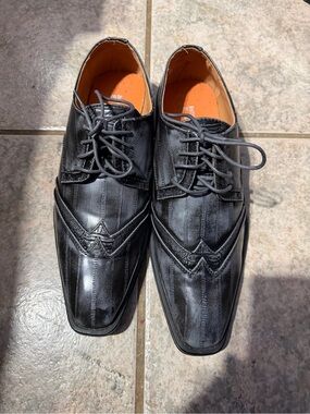 Antonio Cerrelli Men's Black Leather Lace-Up Dress Oxfords